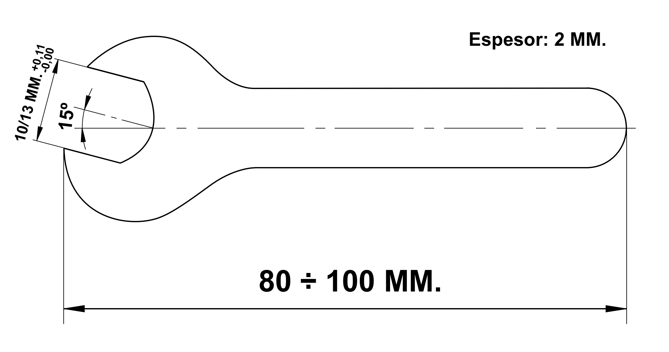 Plano técnico de llaves planas fijas
